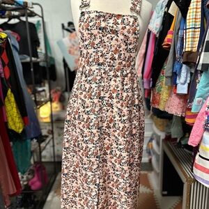 Corduroy Floral Pink and Black Overall Dress